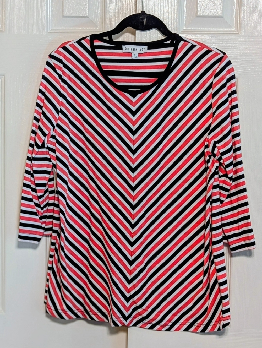 Southern Lady Coral, Black & White Striped Tee